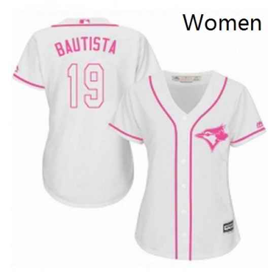 Womens Majestic Toronto Blue Jays 19 Jose Bautista Authentic White Fashion Cool Base MLB Jersey